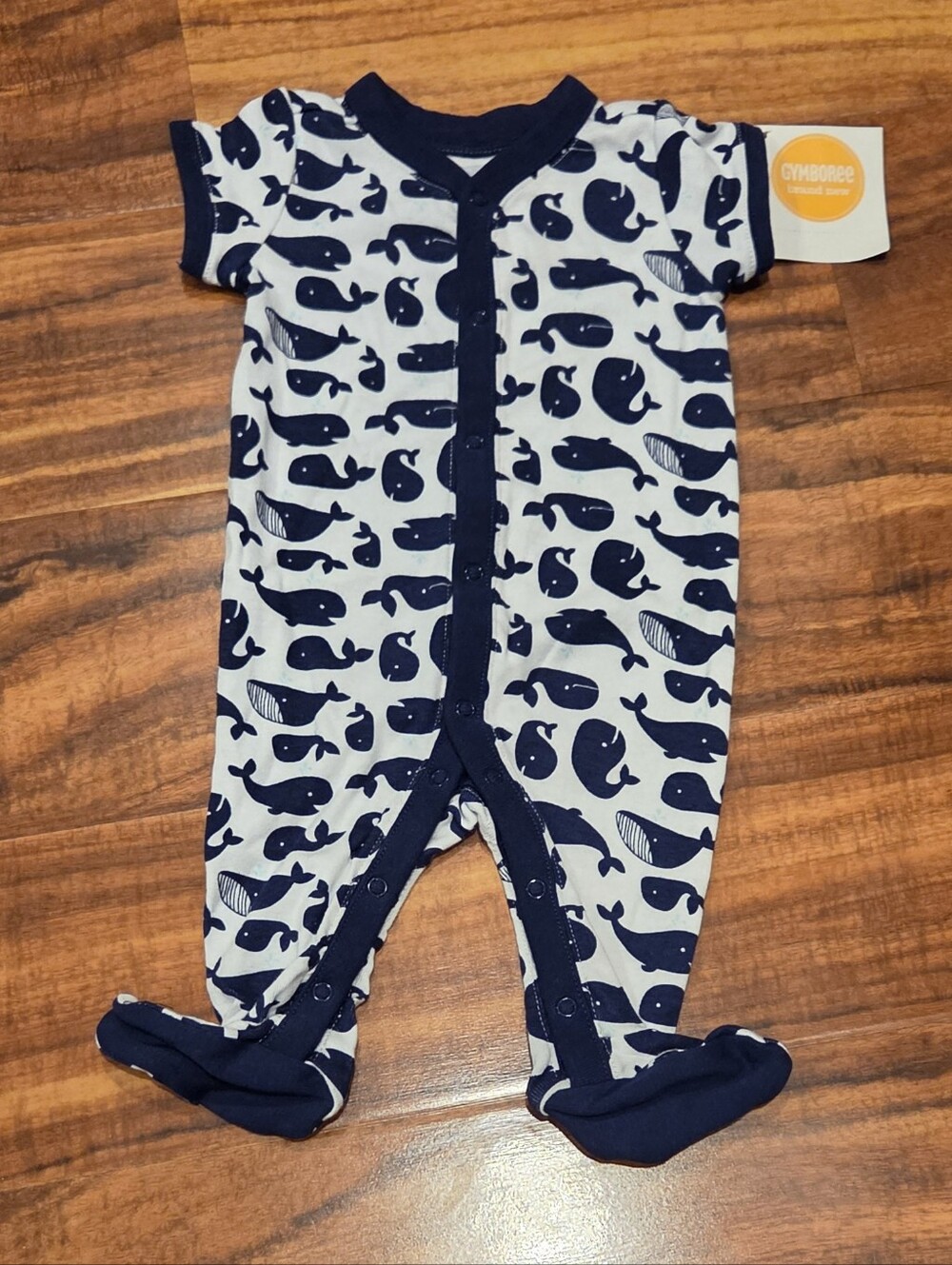 Gymboree NWT Newborn Blue Whale Short Sleeve Footie Romper